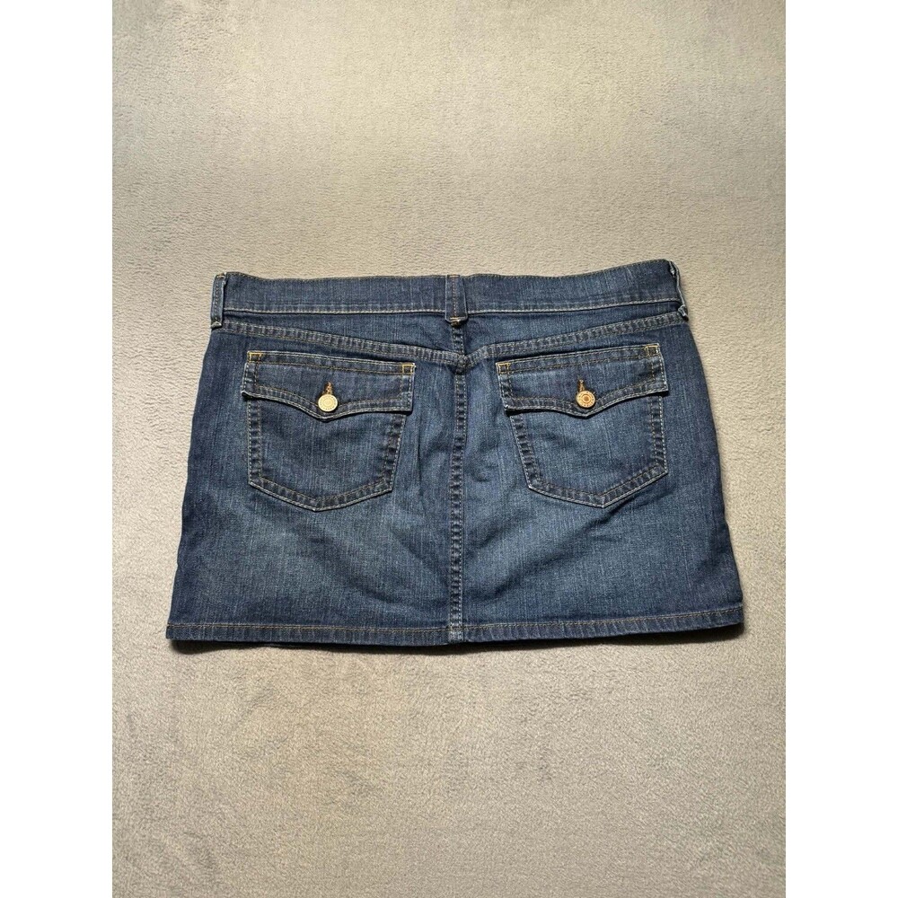 Old Navy Womens 16 Ultra Low Waist Denim Mini Skirt Blue Stretch Y2K EUC - Picture 2 of 8